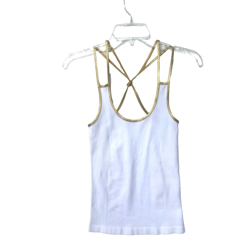 New Mix Gold Trim Strachey Women Tank Top One Size Ivory White